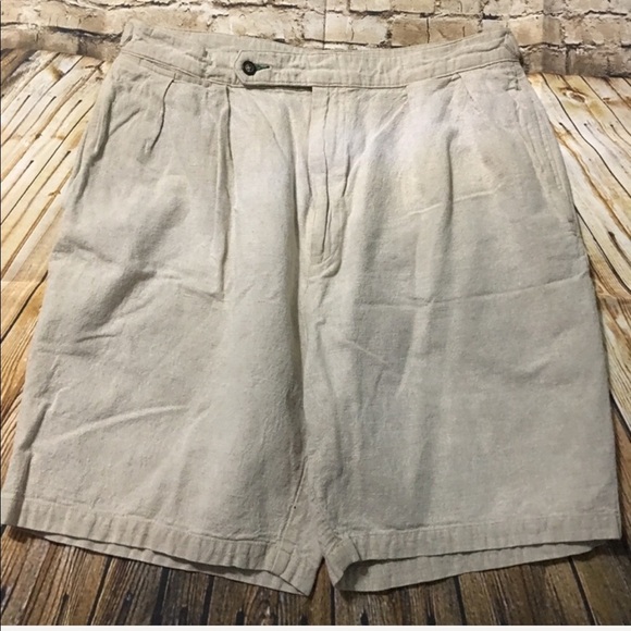 Tommy Hilfiger Beige Linen Blend Pleated Shorts - Picture 1 of 4